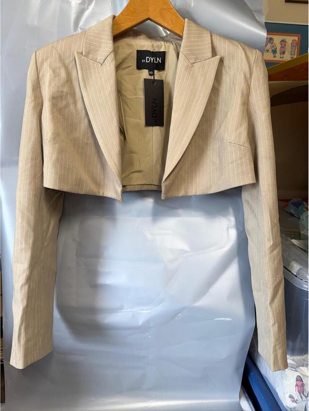 BY.DYLN ZAYNE Cropped Blazer Pinstripe Women's XS Bone Stripe New w/Tags